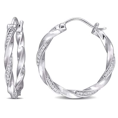 Miadora 10k White Gold 1/2ct TDW Diamond Twist Hoop Earrings - 25.5mm x 2.7mm x 25.2mm - 25.5mm x 2.7mm x 25.2mm