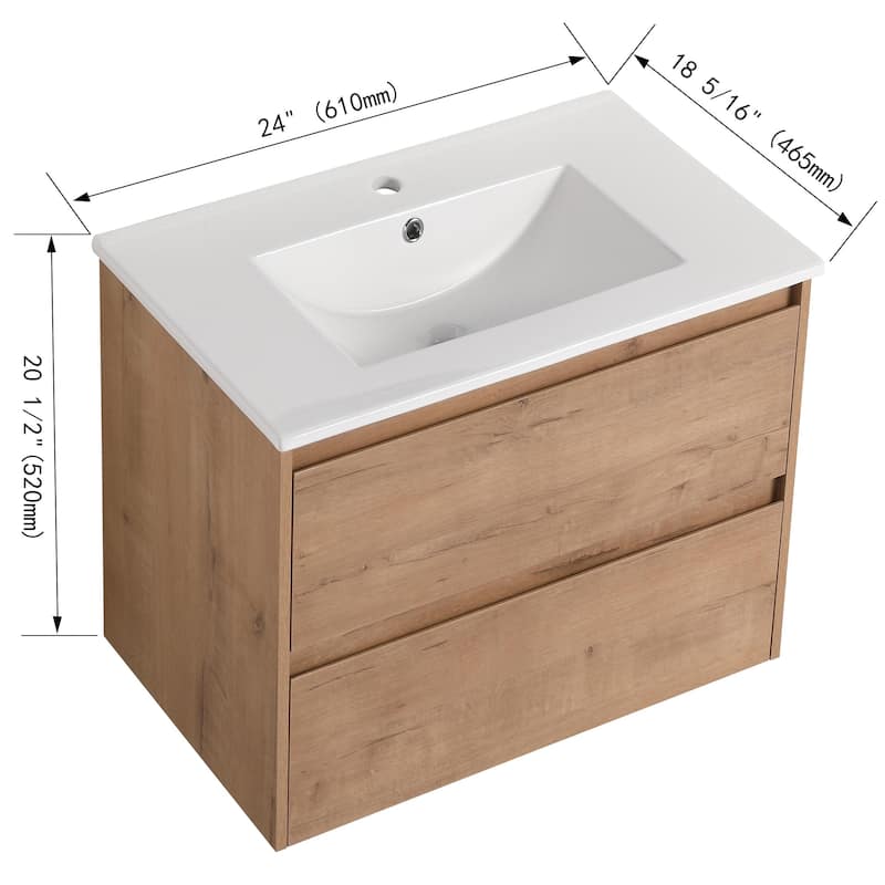Bathroom Vanity With Sink In 24/28/30/60 Inch, Floating Bathroom Vanity With Soft Close Drawer