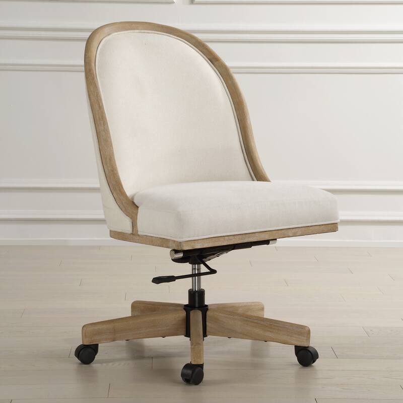 Solid Curved Back Adjustable Desk Chair - 37.5" - White and Brown