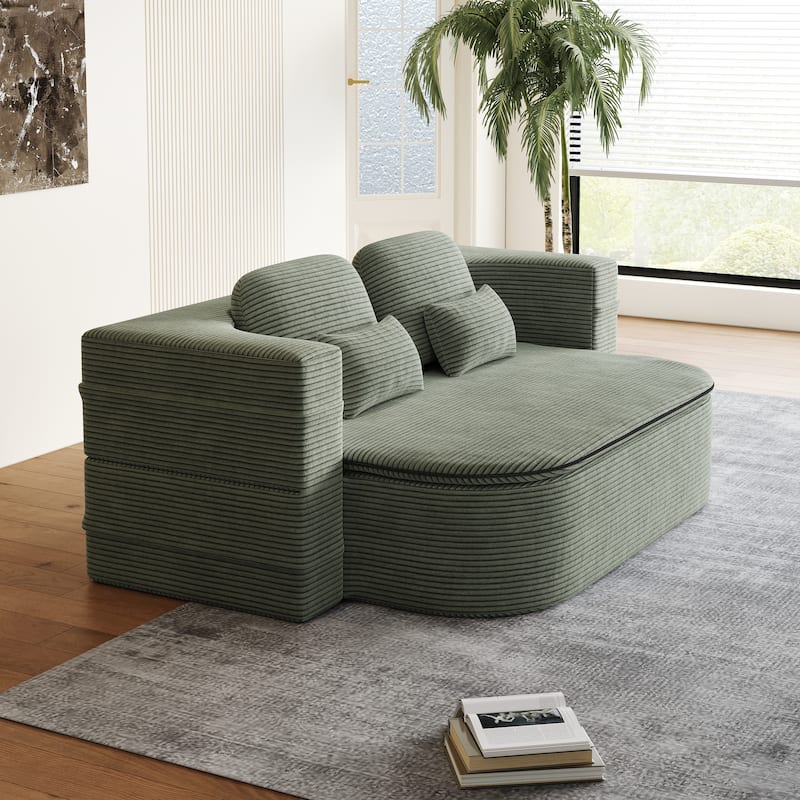 GDFStudio - Lysander Corduroy Foldable Sleeper Sofa Bed with Multi Functional Blanket