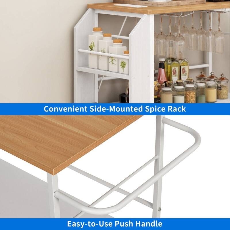 Rolling Kitchen Island Cart With Storage Shelf and Power Outlet