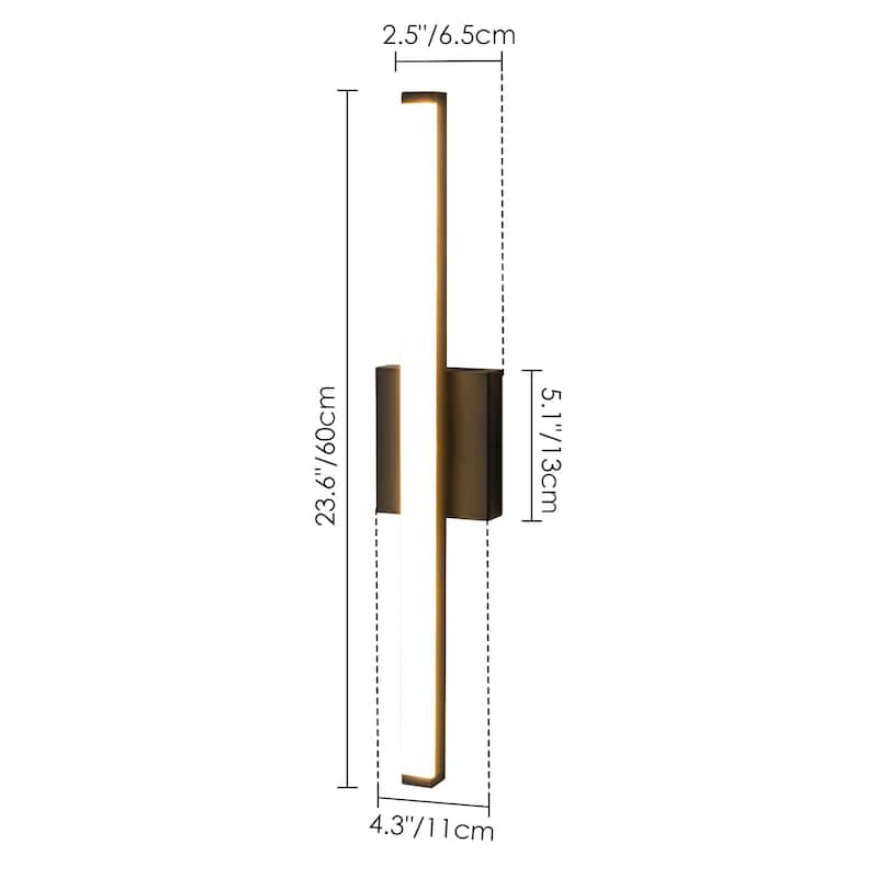 23.6 in. 1-Light Modern Black/Gold Linear Bathroom Vanity Light over Mirror Integrated LED Wall Light