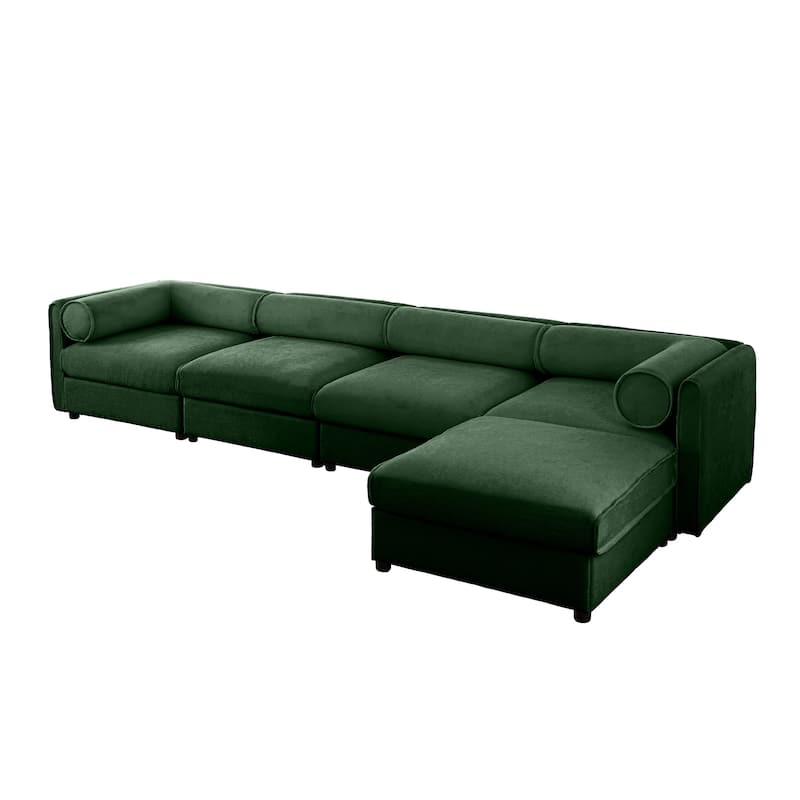 142.5" Chenille L-Shaped Sectional Sofa with Storage & Round Back
