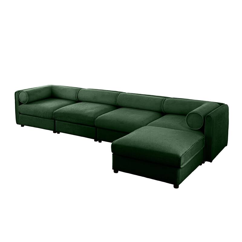 Modern 5-Piece L-Shaped Modular Sofa with Storage & 1 Storage Ottoman
