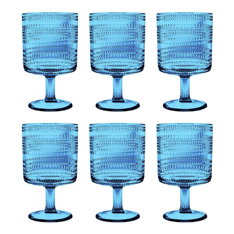 Abode Homewares by TarHong Beaded Stacking Goblet, Clear, 14.8 oz, Set of 6 - Blue