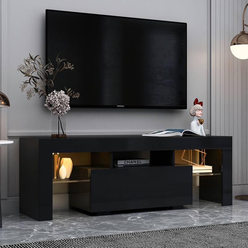 Black TV Stand with LED RGB Lights TV Cabinet