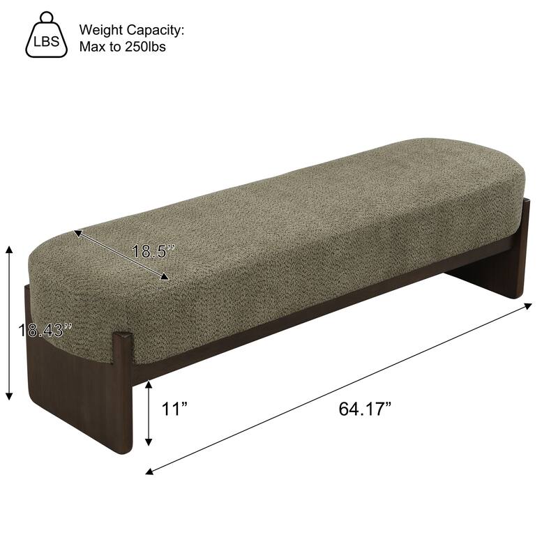 Christopher Knight Home - Gazena Beige Large Ottoman Bench with Rubberwood Base - 64" W x 18.5" D x 18.5" H