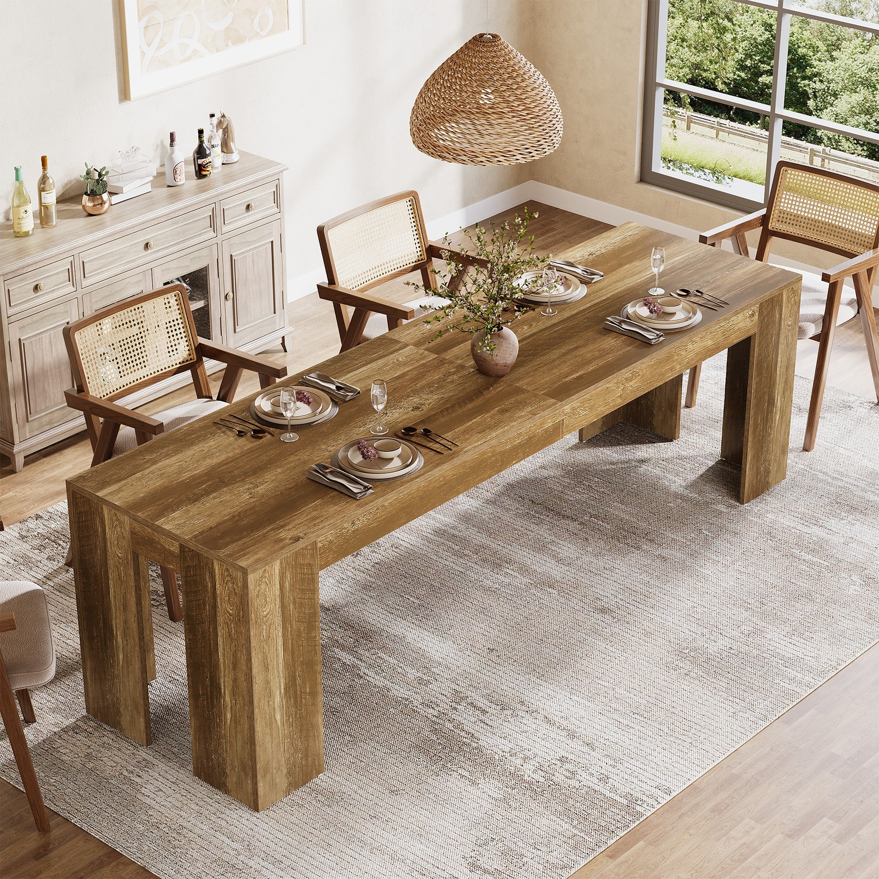 86.6'' Dining Table for 6-8 People, Rustic Wood Rectangular Kitchen Table, Extra Long Dining Room Table