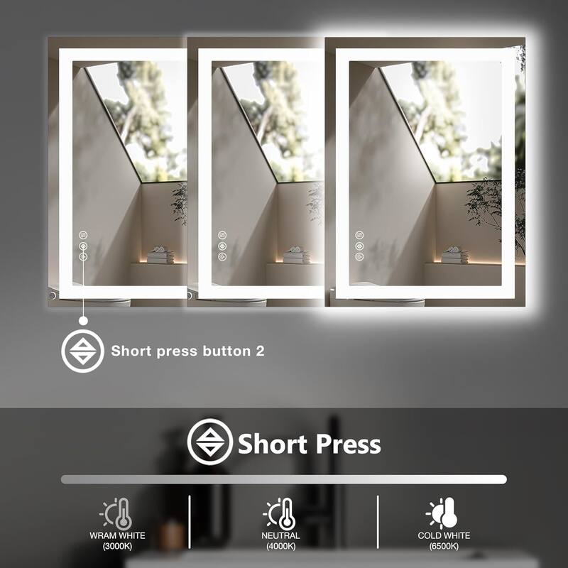 LED Bathroom Vanity Mirror for Wall with Anti-Fog, Dimmable Rectangle Mirrors with Front Light and Backlit, Memory Function