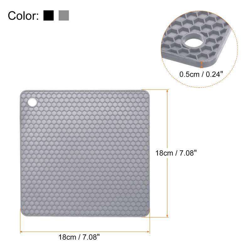 4pcs Silicone Trivet Mats for Pots Pans, Square Hot Pad Teapot Coaster - Light Grey+Black