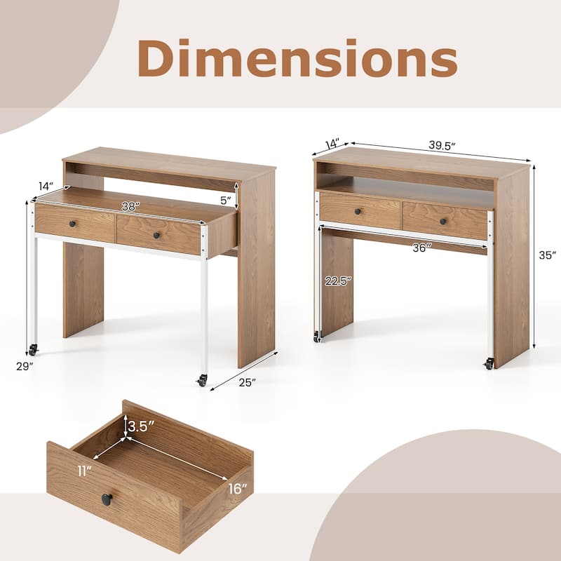 Gymax Extendable Computer Desk w/ 2 Storage Drawers & Monitor Shelf