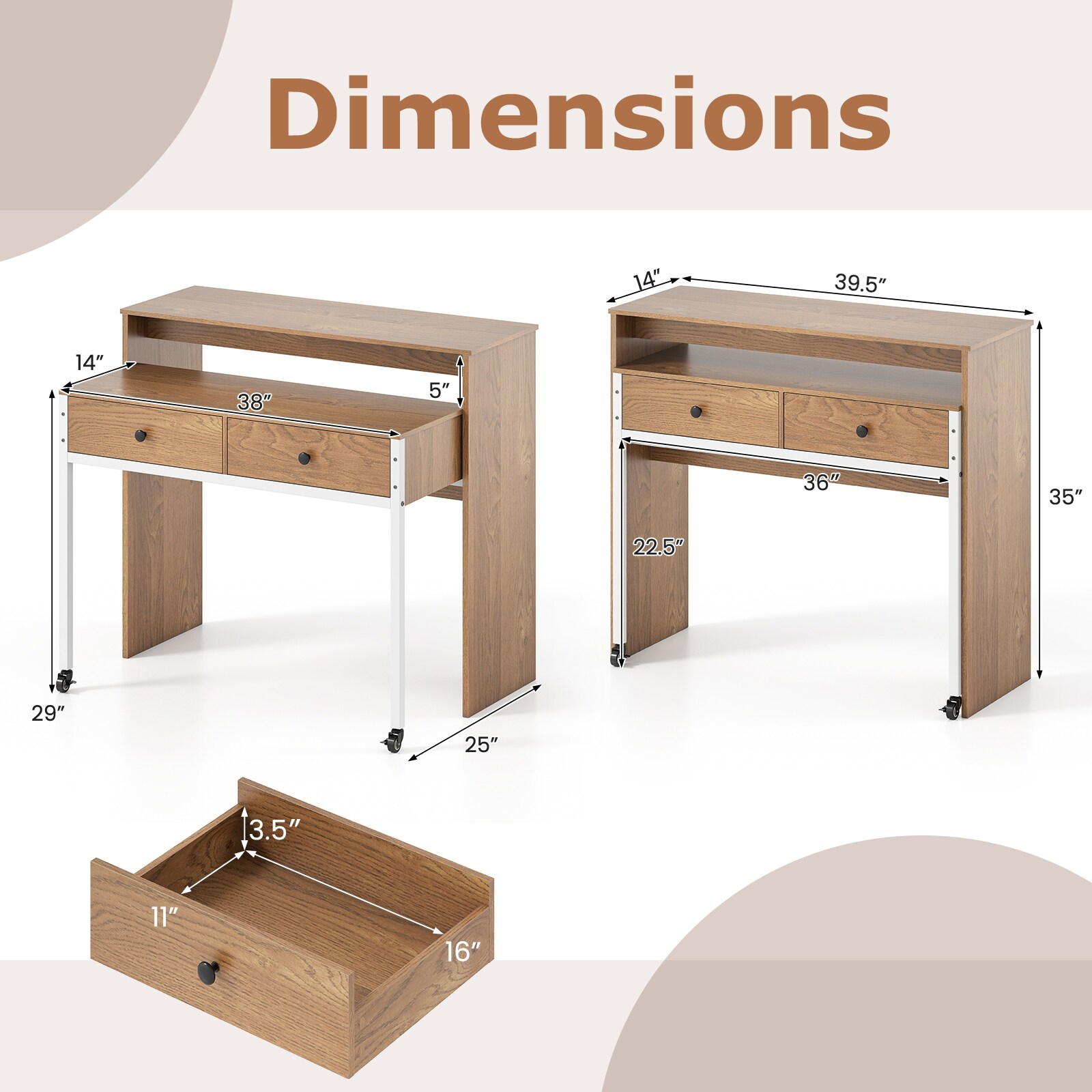 Gymax Extendable Computer Desk w/ 2 Storage Drawers & Monitor