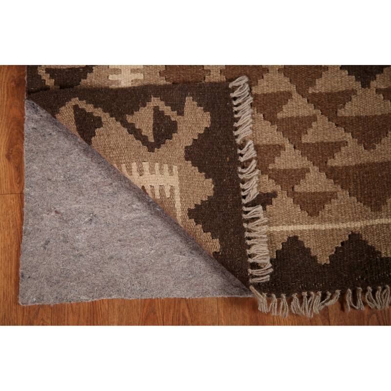 Brown Kilim Oriental Area Rug Hand-woven Wool Foyer Carpet - 3'5" x 5'0"