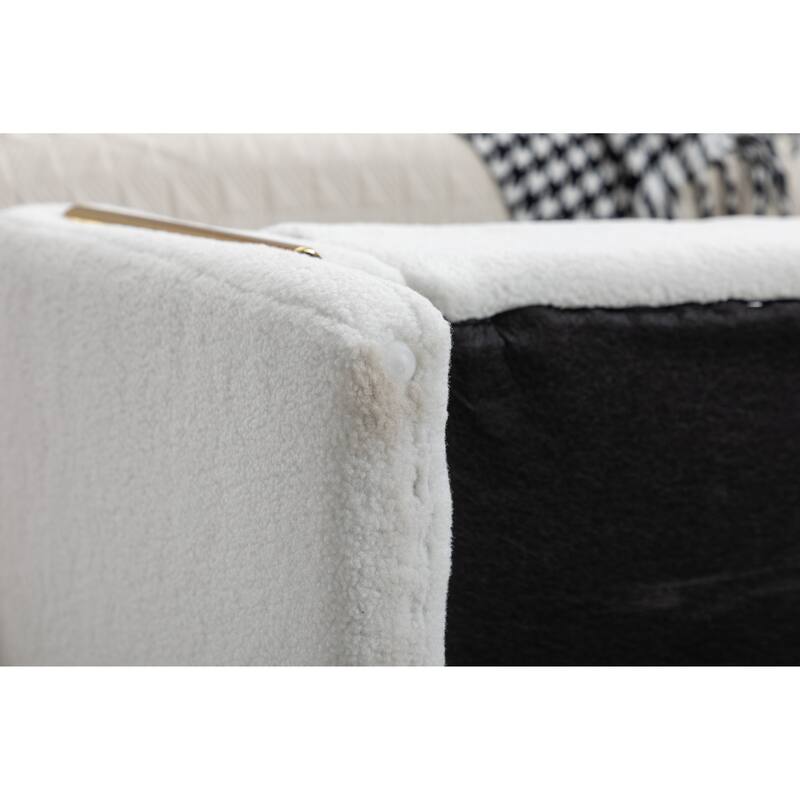 53" Storage Bench, Teddy Fabric Entryway Bench Upholstered Ottoman Bench with Gold Metal Trim Strip for Bedroom