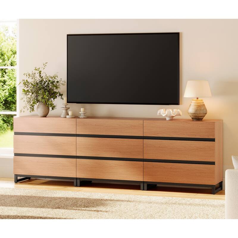 WAMPAT Modern TV Stand with Drawers and Metal Base - 3 PCS - Mocha