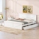 preview thumbnail 1 of 11, King Size Wooden Bed Frame with Storage Drawers, Headboard, and Support Legs, No Box Spring Needed White