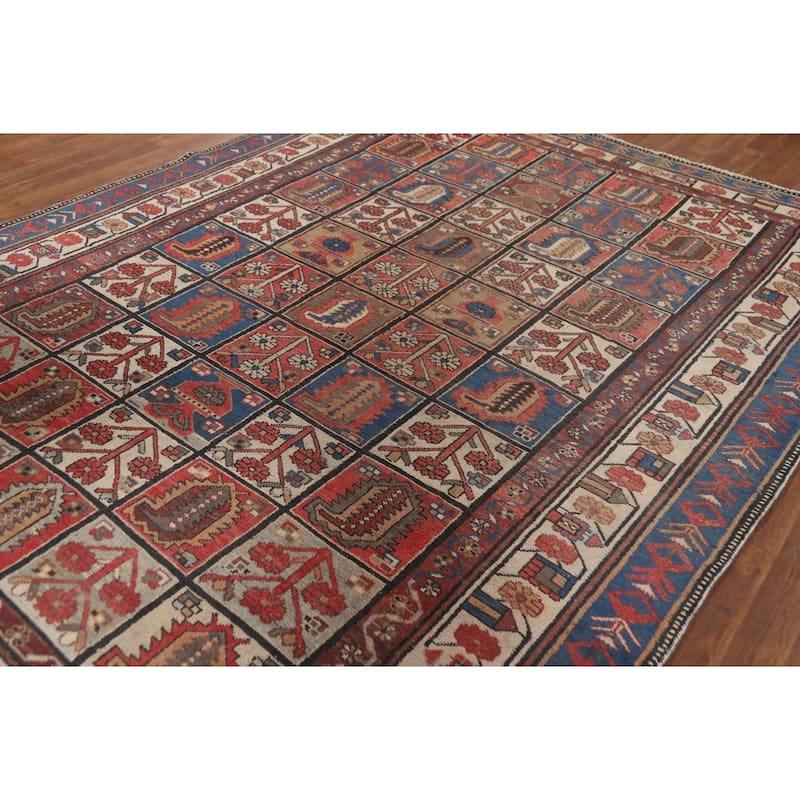 Garden Design Bakhtiari Vintage Persian Rug Handmade Wool Carpet - 6'10" x 9'4"