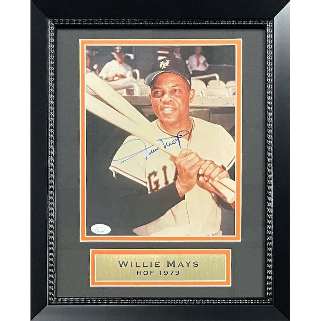 Willie Mays Autographed San Francisco Giants Signed Baseball 8x10 Framed Photo JSA COA 4 - 8' x 11'
