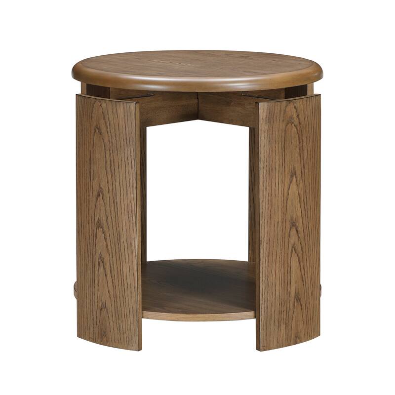 Brown Finish Round End Table with Open Shelf Living Room Furniture 1pc Side Table