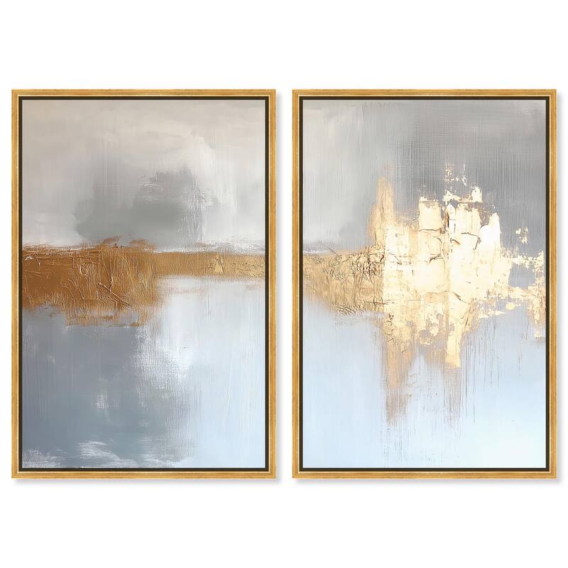 Serenity in Gold I Canvas Set of 2 by Art Remedy - 24" x 36" - Gold