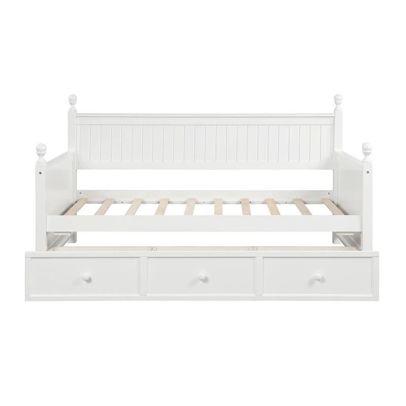 Contemporary Twin Size Wood Daybed with Built-in Storage Drawers or Trundle, No Box Spring Required