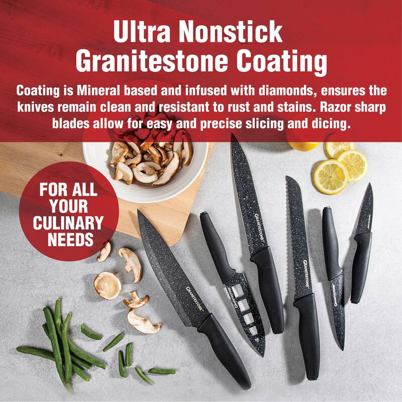 Granitestone Nutriblade 6 Piece Blue Stainless Steel Knives with Easy Grip Handle