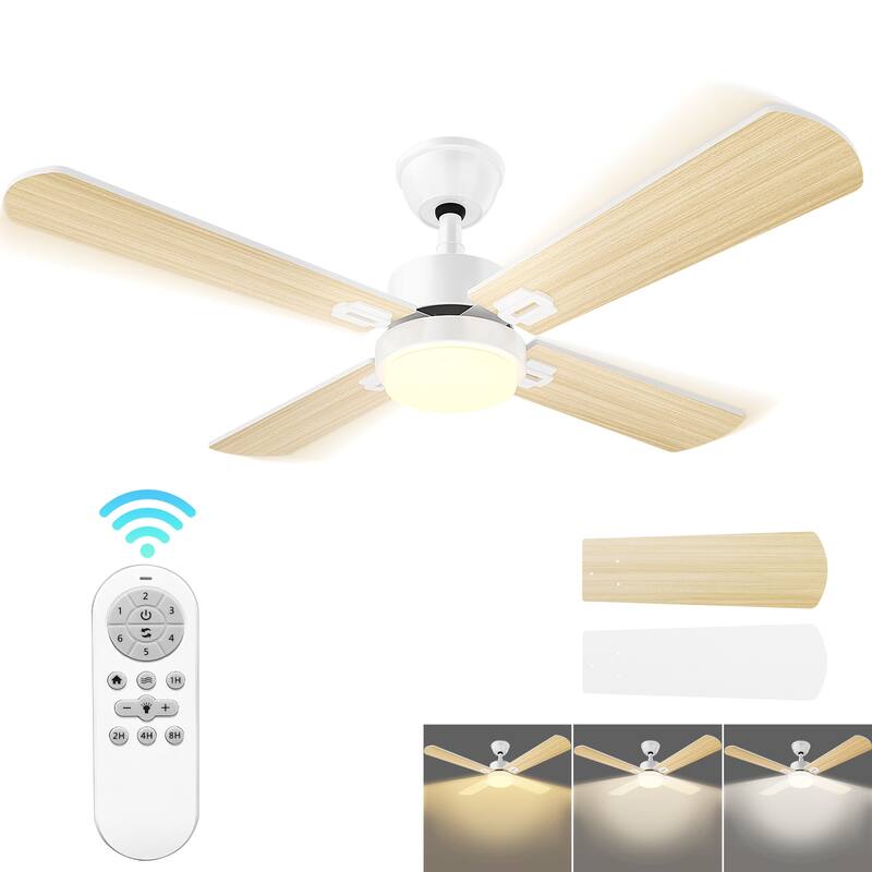 Modern Farmhouse Large Ceiling Fan with Integrated Light and Remote, Ceiling Fan with Timer and 6-speed Wind