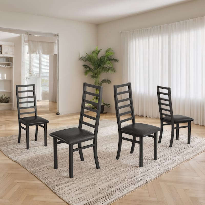 High Back Metal Dining Chairs Set of 2 with PU Upholstered Seats - Black - Set of 4