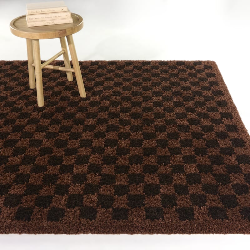 Covey Plush Checkered Thick Shag Area Rug - 5'3" x 7' - Brown