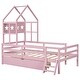 preview thumbnail 13 of 12, Pink Twin Size Solid Wood House Platform Bed with Guardrail and Drawer