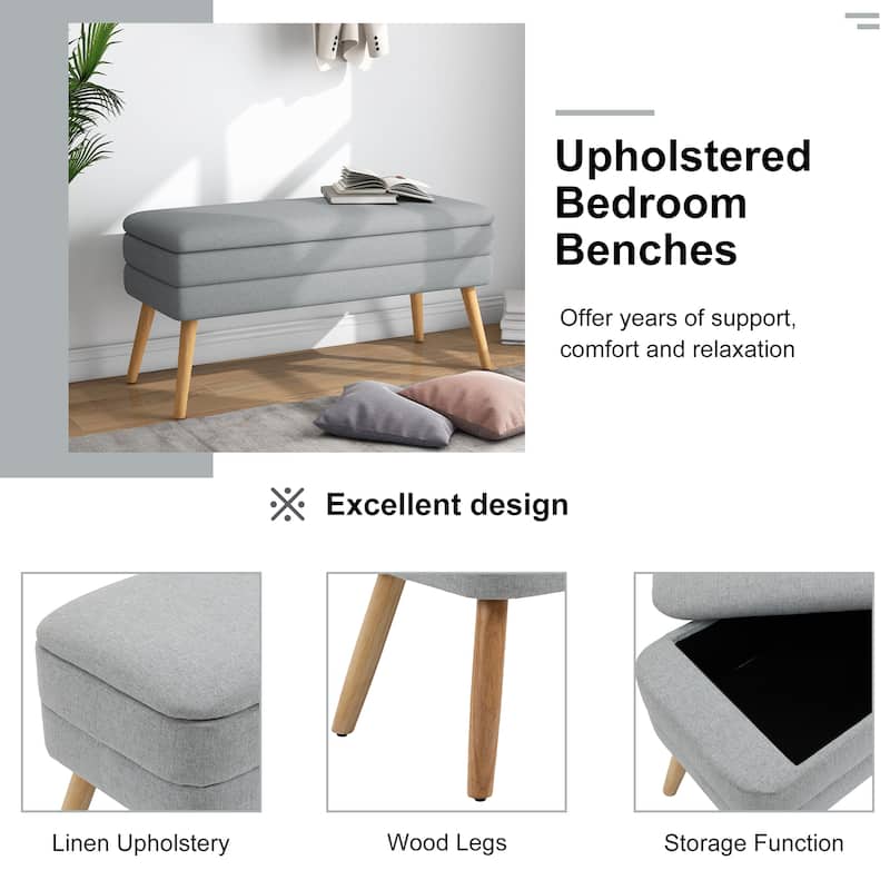 Modern Cotton/Linen Oversize Ottoman Bench with Wood Legs