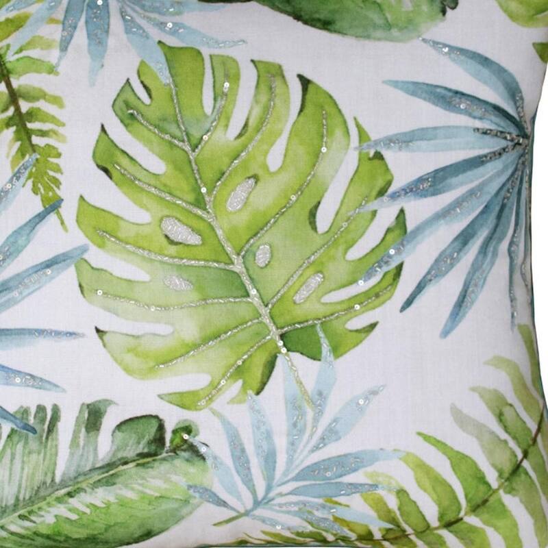 20" Green And Blue Floral Tropical Throw Pillow Cover