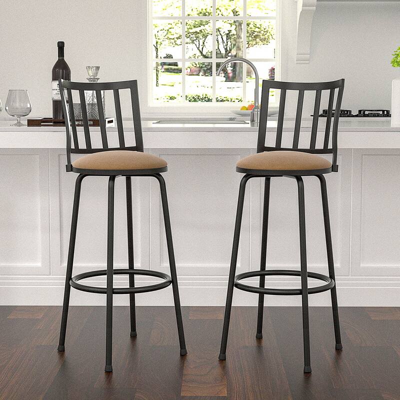 VECELO Set of 2 & 4 Swivel Adjustable Bar Stools Height Counter Stools with Detachable Heel Brown Round Seat Bar Stools