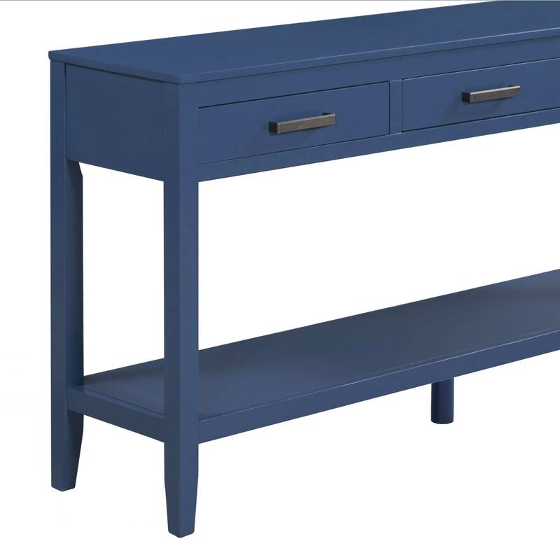 Farmhouse Entryway Table with 3 Drawers, Painted Console Table with Bottom Shelf & Iron Handles