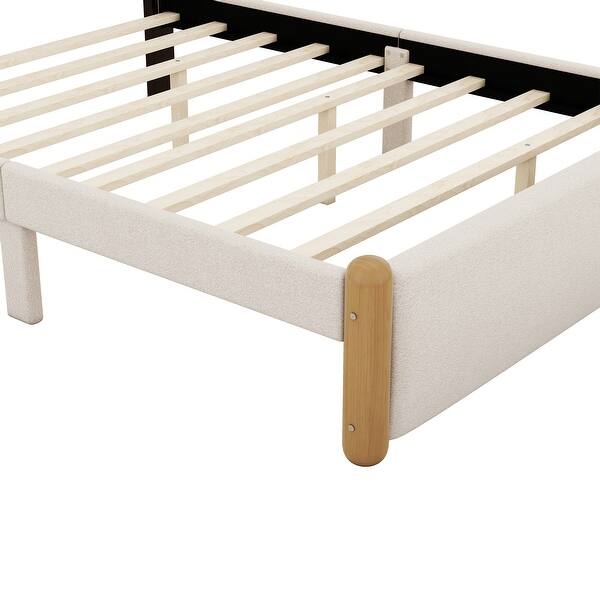 slide 2 of 13, Full Size Upholstered Platform Bed With Wood Supporting Feet, Beige Beige