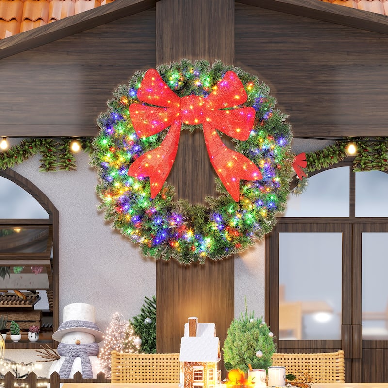 HOMCOM 60in Pre-Lit Wreath: 300 LED, 11 Modes, Remote, 3D Bow, 996 Tips, Indoor/Outdoor
