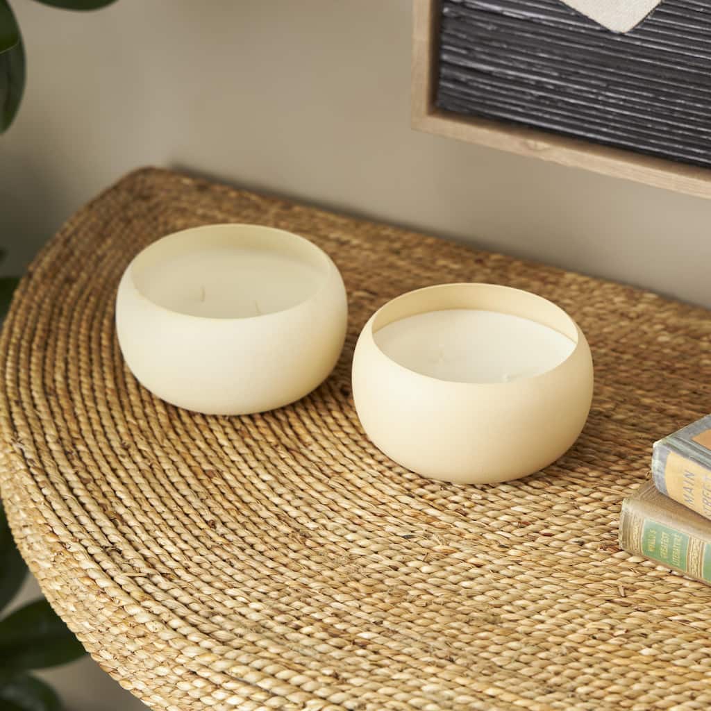 Multi Colored or Beige Metal Scented Textured 11oz 2 Wick Decorative Candle with White Wax (Set of 2)