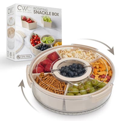 COOK WITH COLOR Round Snackle Box – 6-Compartment Serving Tray with Lid and Handle,Kids Lunch Box & Meal Prep Snack Container