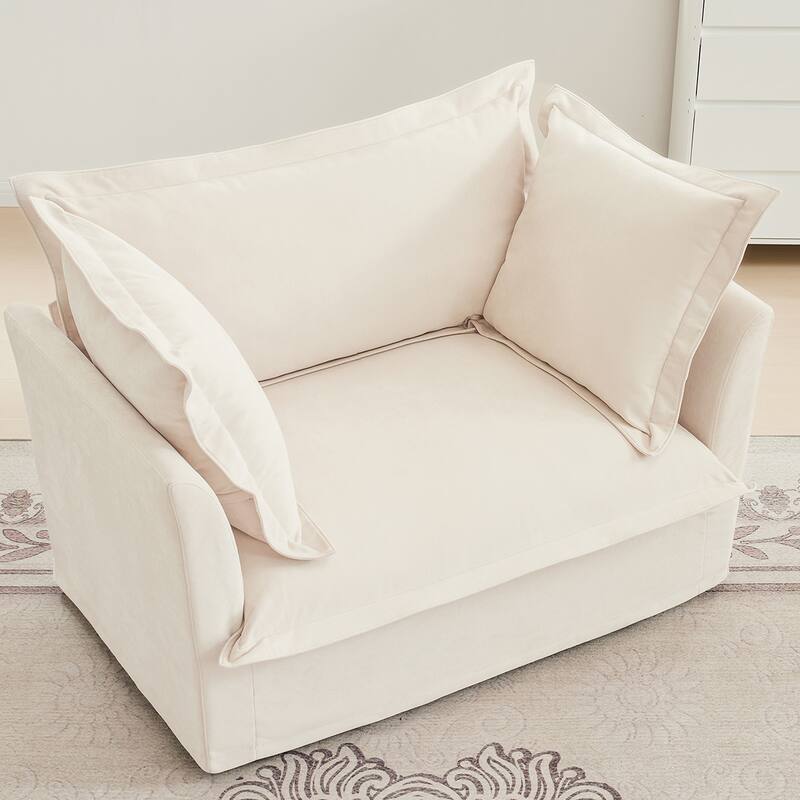 Single Deep Seat Chenille Slipcovered Armchair with 2 Big Toss Pillows