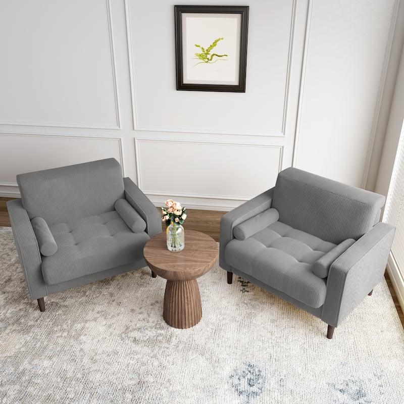 Modern Upholstered Corduroy Accent Chair With Arms Pillows