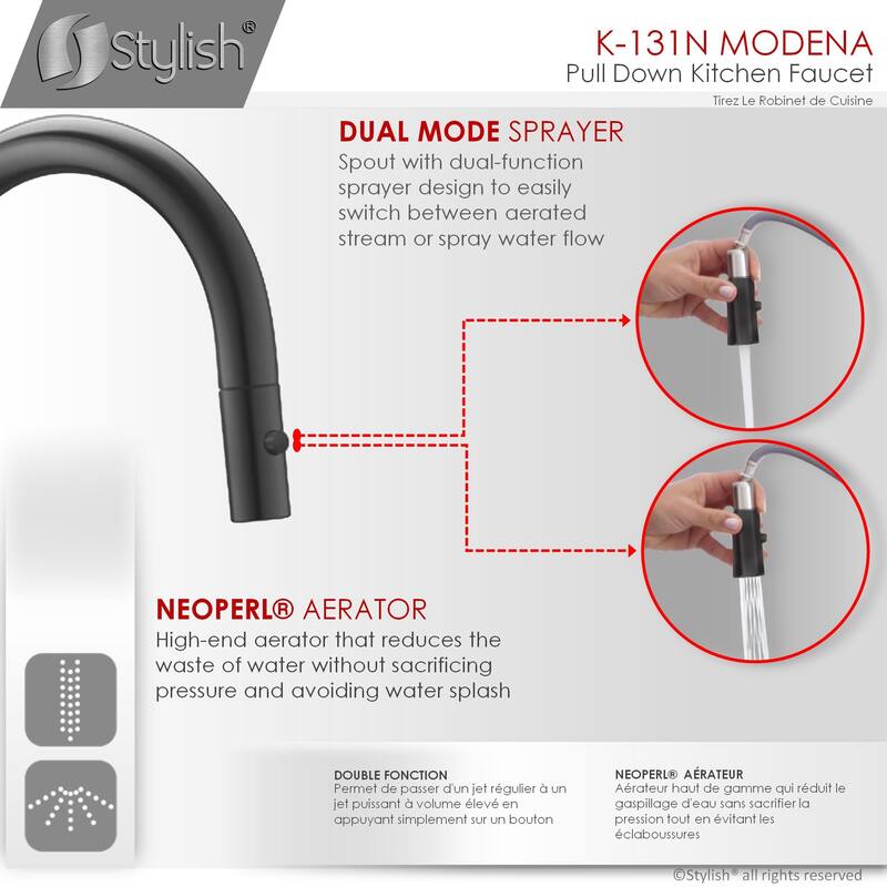 STYLISH Pull Dow Kitchen Faucet + Water Tap - Matte Black Finish