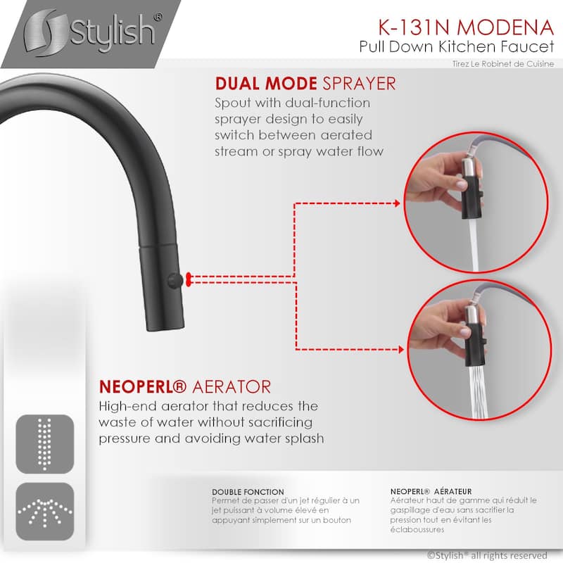 STYLISH Pull Down Kitchen Faucet + Soap Dispenser - Matte Black Finish
