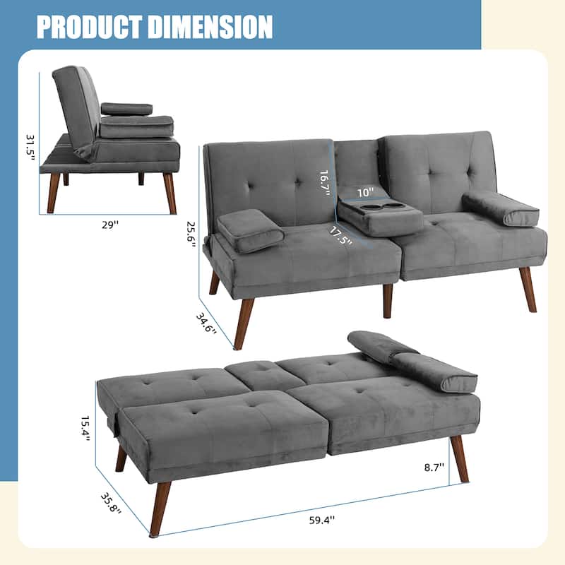 Futzca 60" Small Loveseat, 3 in 1 Cute Convertible Sofa Bed