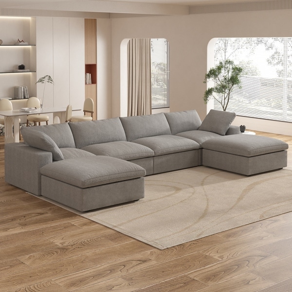 Oversized Sectional Sofa with Ottoman and 3 Pillows, DIY Modular Couch