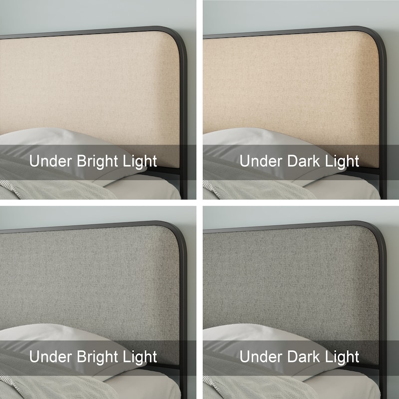 Modern Metal Bed Frame with Curved Upholstered Headboard