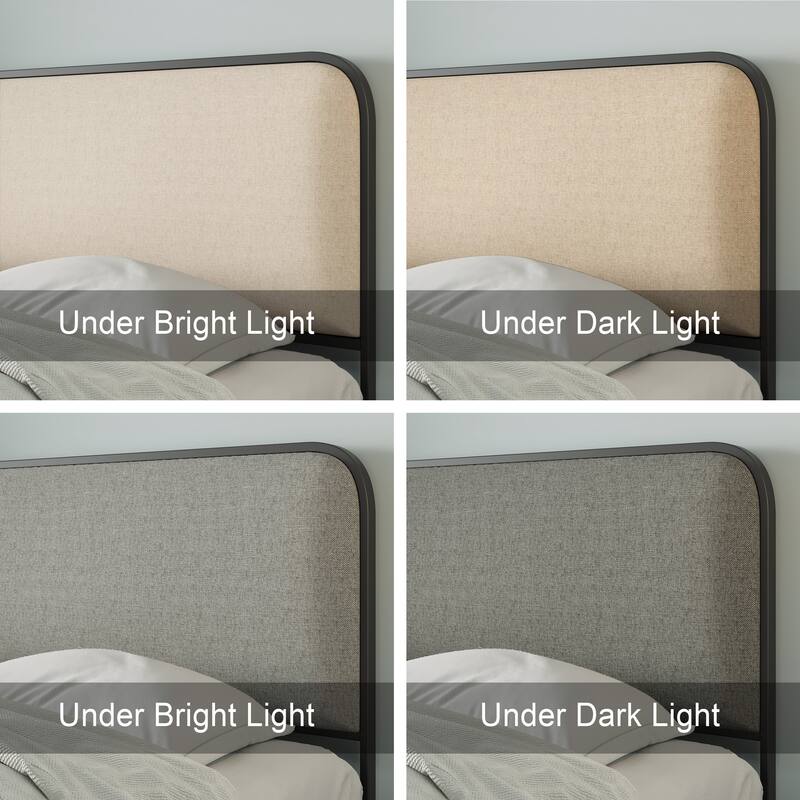 Queen Size Metal Bed Frame with Curved Upholstered Headboard, Footboard & 4 Storage Drawers