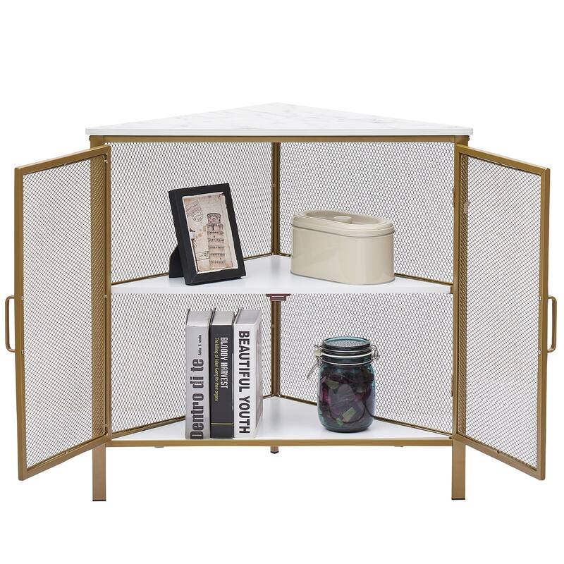 VECELO Modern Triangle Corner Bookcase Corner Bookshelf with Storage Cabinets Corner Cabinet