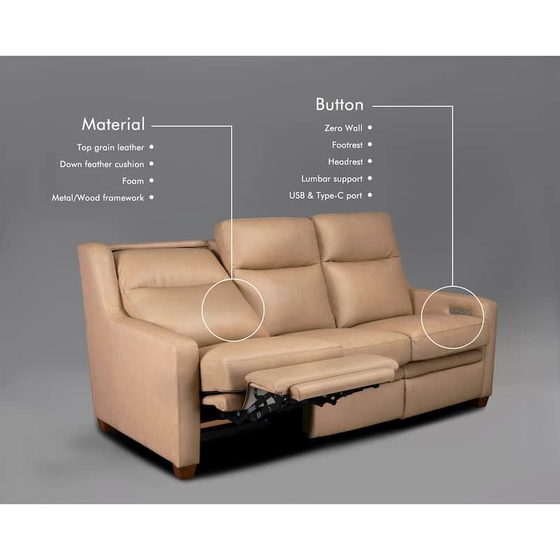 Genuine Leather Recliner Sofa 78" Triple-Motor Power Zero-Wall Reclining 3-Seat Sofa with USB&USB-C Port