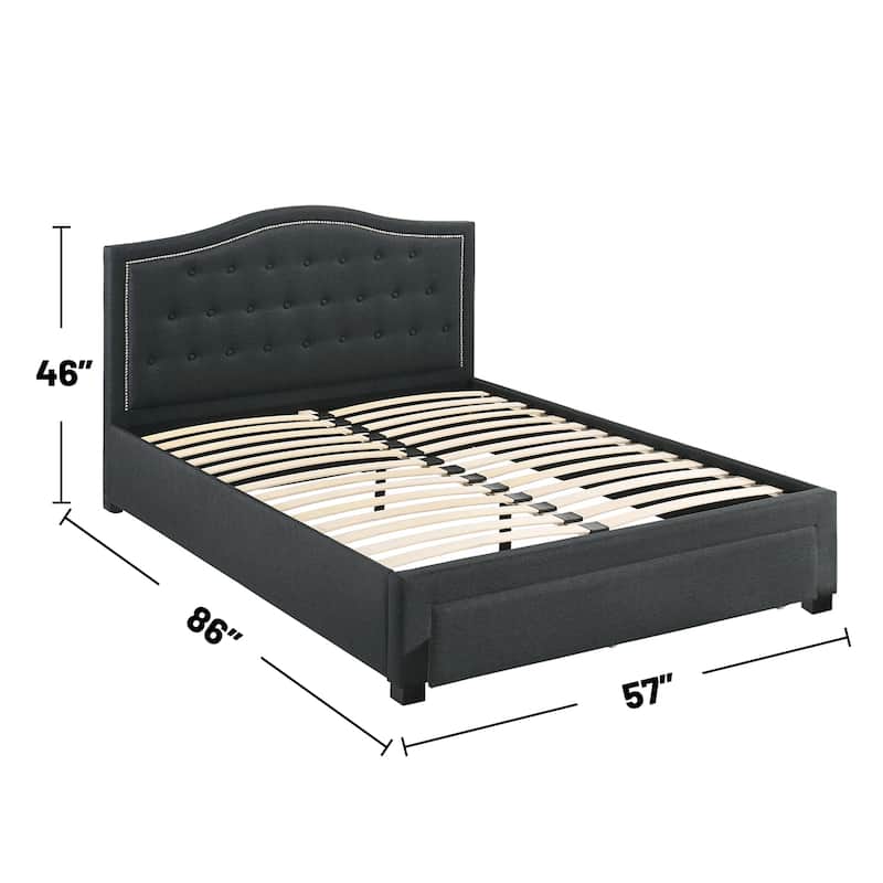 Linen Fully Upholstered Full Bed with 1 Drawer