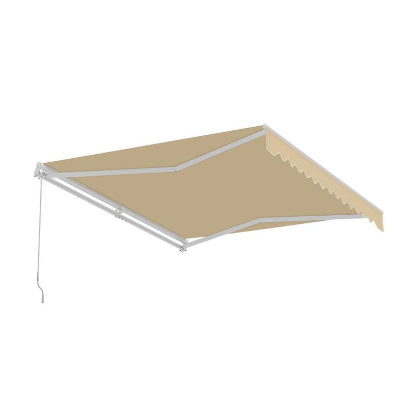 ALEKO Caribbean Manual Retractable Patio Awning - White Frame - Desert Sand - 10 x 8 Feet